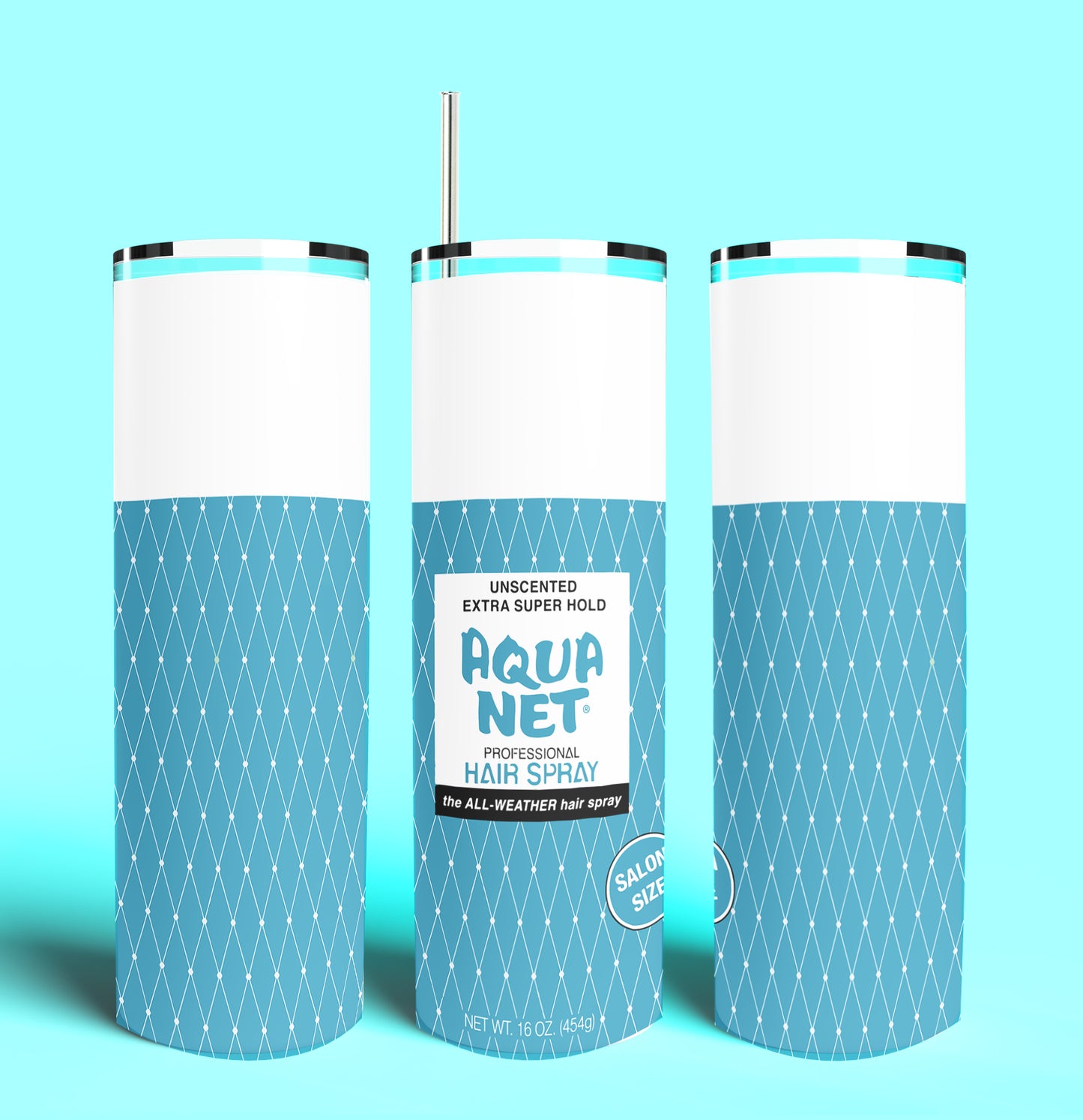 Aqua Net Hairspray 20oz Skinny Tumbler (Lid and Plastic Straw Included)