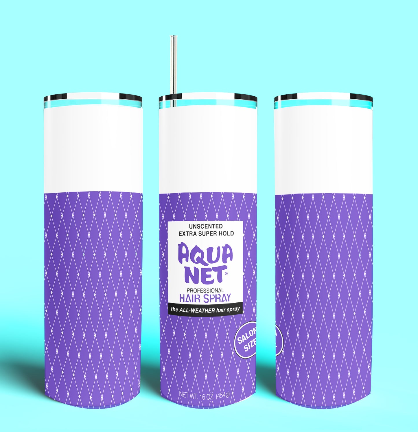 Aqua Net Hairspray 20oz Skinny Tumbler (Lid and Plastic Straw Included)