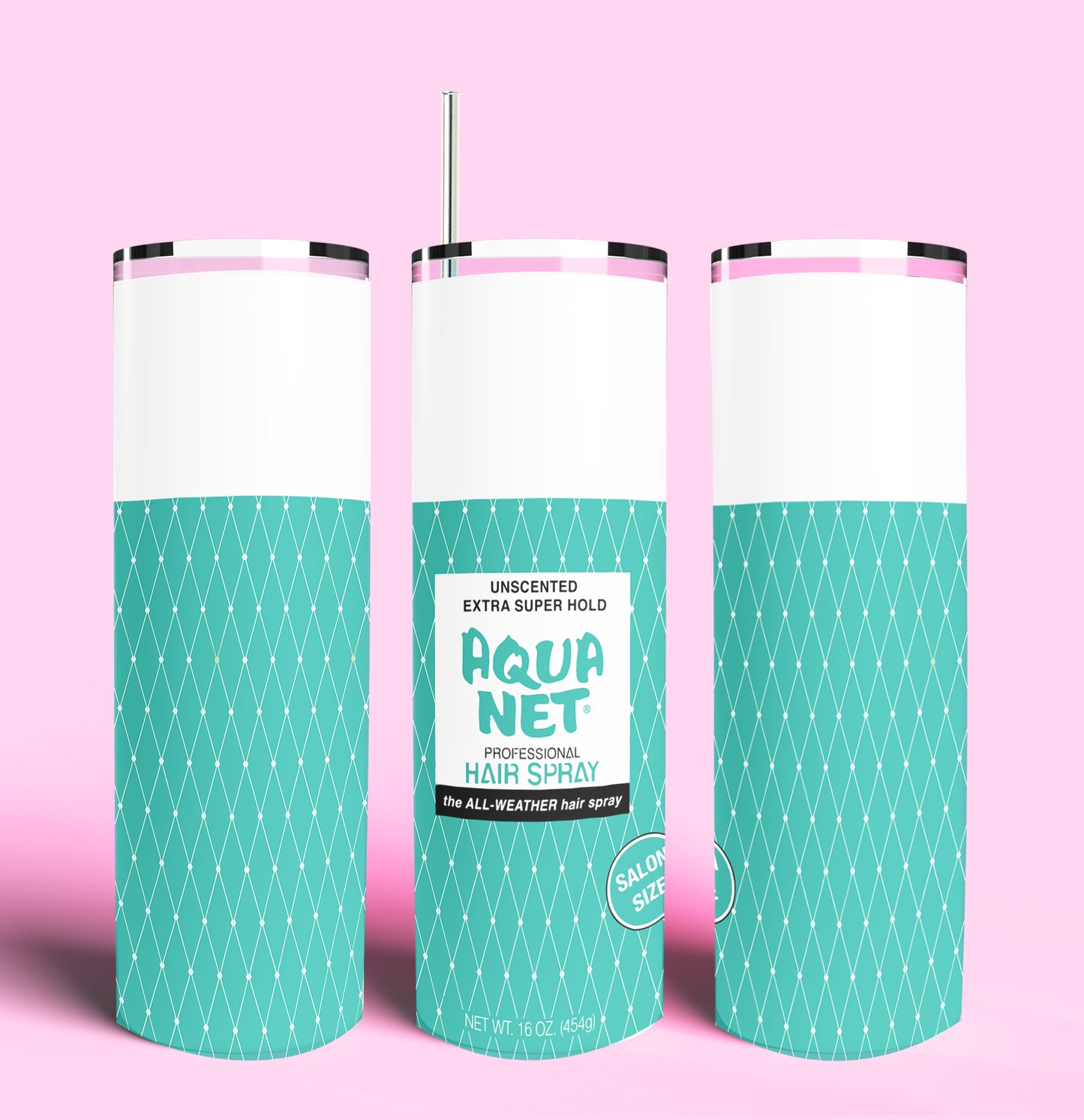 Aqua Net Hairspray 20oz Skinny Tumbler (Lid and Plastic Straw Included)