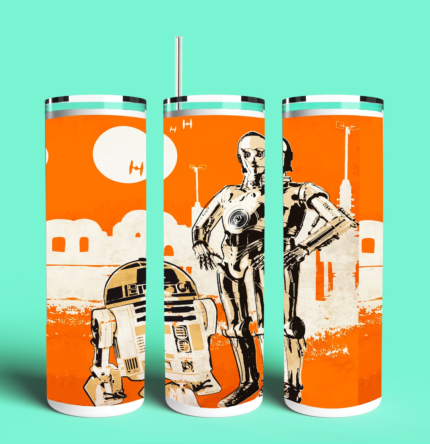 Star Droid Wars 20oz Skinny Tumbler (Lid and Plastic Straw Included)