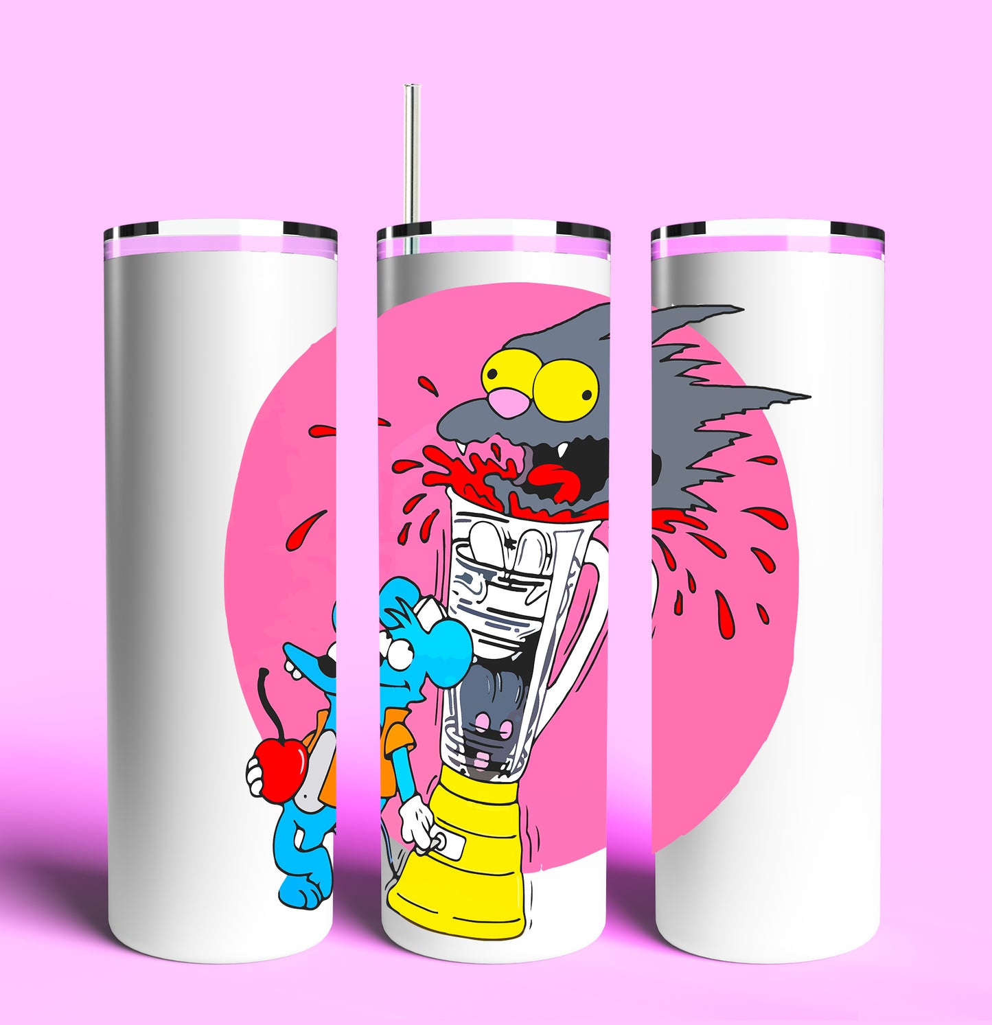Itchy & Scratchy Blender 20oz Skinny Tumbler (Lid and Plastic Straw Included)