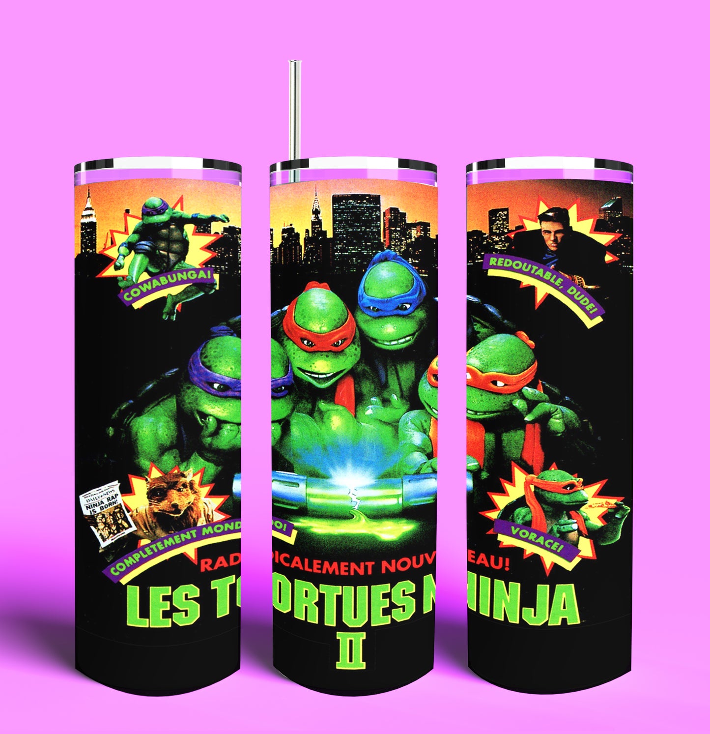 Teenage Mutant Ninja Turtles Secret of the Ooze II Movie French 20oz Skinny Tumbler (Lid and Plastic Straw Included)
