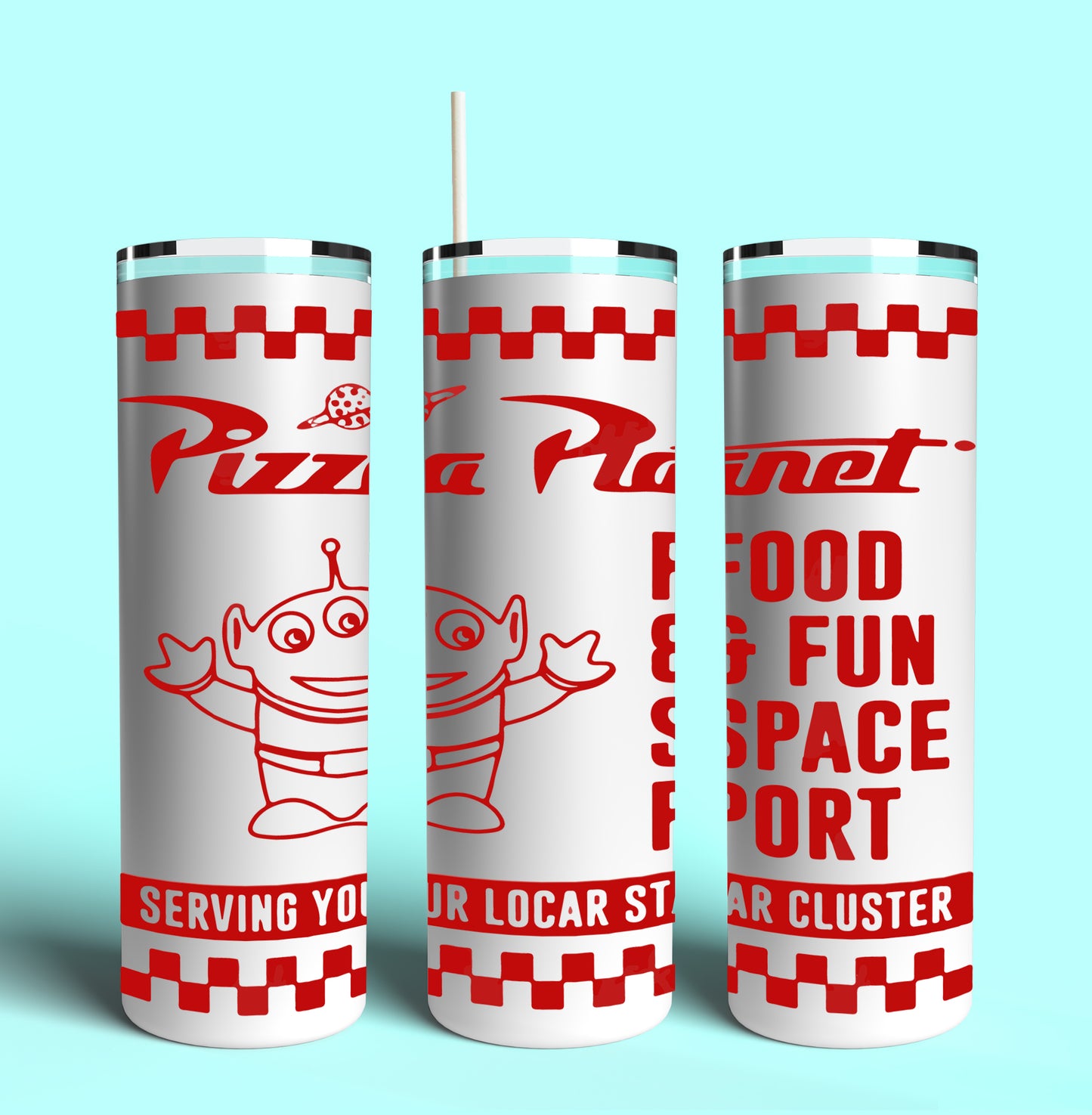 Pizza Planet Alien 20oz Skinny Tumbler (Lid and Plastic Straw Included)