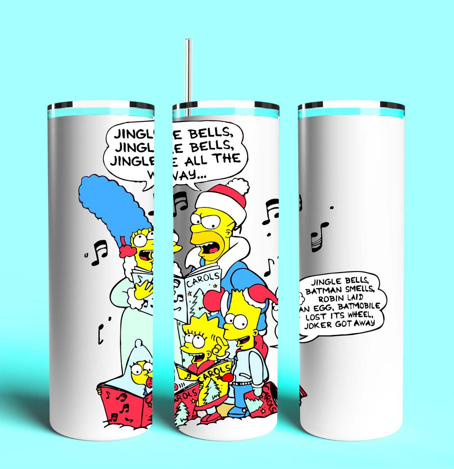 Merry Christmas The Simpsons 20oz Skinny Tumbler (Lid and Plastic Straw Included)