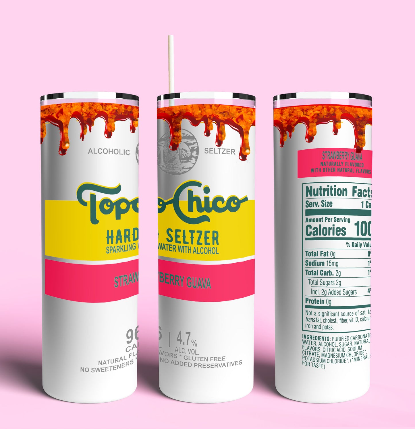Topo Chico Seltzer Strawberry with Chamoy 20oz Skinny Tumbler (Lid and Plastic Straw Included)