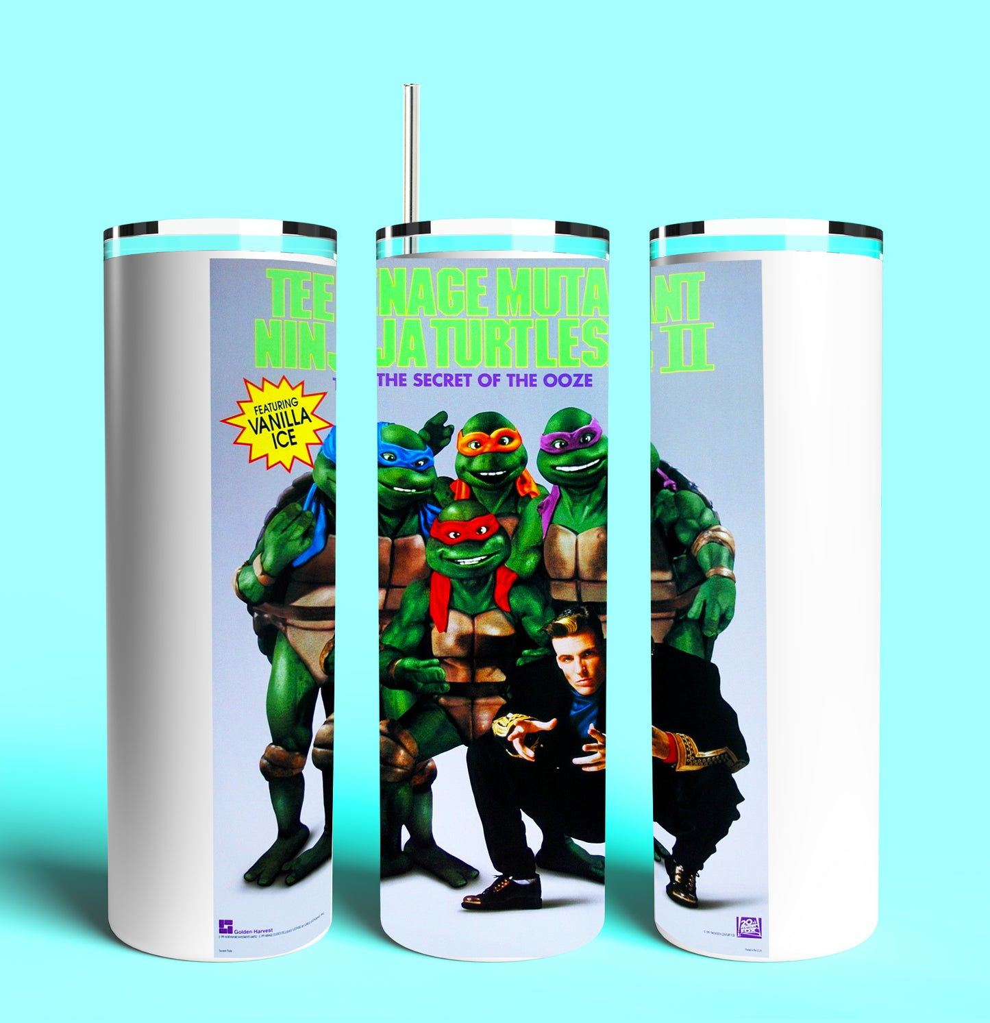 Vanilla Ice Teenage Mutant Ninja Turtles Secret of the Ooze II Movie Ad 20oz Skinny Tumbler (Lid and Plastic Straw Included)