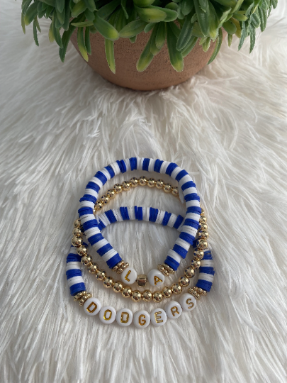 LA Dodgers Beaded Bracelet (Dodger Blue/White/Gold)