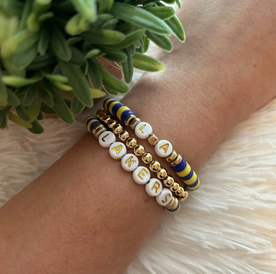 LA Lakers Beaded Bracelet Stacking Heishi Bracelet (Multi Color)