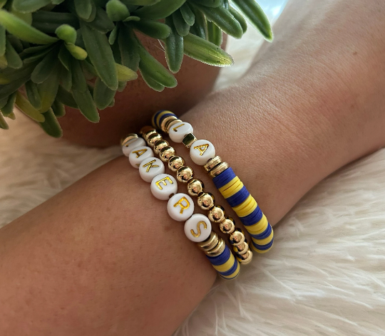 LA Lakers Beaded Bracelet Stacking Heishi Bracelet (Multi Color)