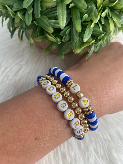 LA Dodgers Beaded Bracelet (Dodger Blue/White/Gold)