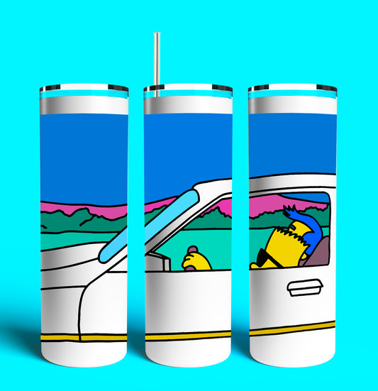 Bart on the Road 20oz Skinny Tumbler (Lid and Plastic Straw Included)