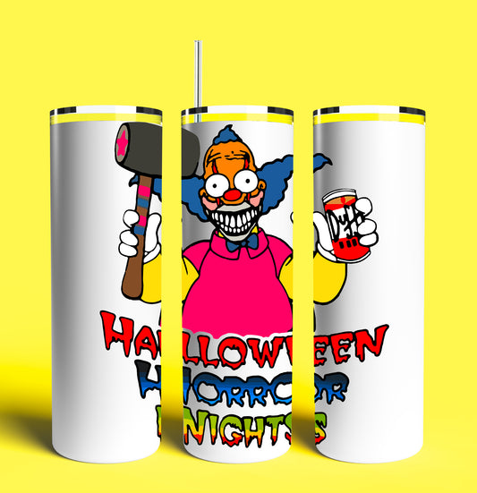 Krusty the Clown - Halloween Horror Nights - 20oz Skinny Tumbler (Lid and Plastic Straw Included)