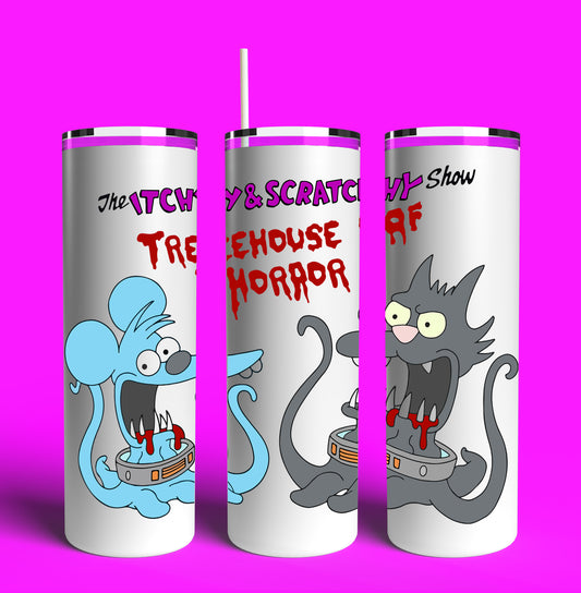Itchy & Scratchy Treehouse of Horror 20oz Skinny Tumbler (Lid and Plastic Straw Included)