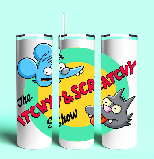 Itchy & Scratchy 20oz Skinny Tumbler (Lid and Plastic Straw Included)