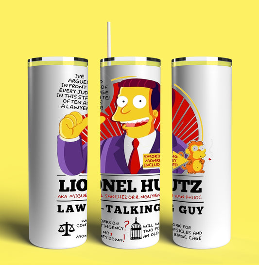 Lionel Hutz Law-Talking Guy 20oz Skinny Tumbler (Lid and Plastic Straw Included)