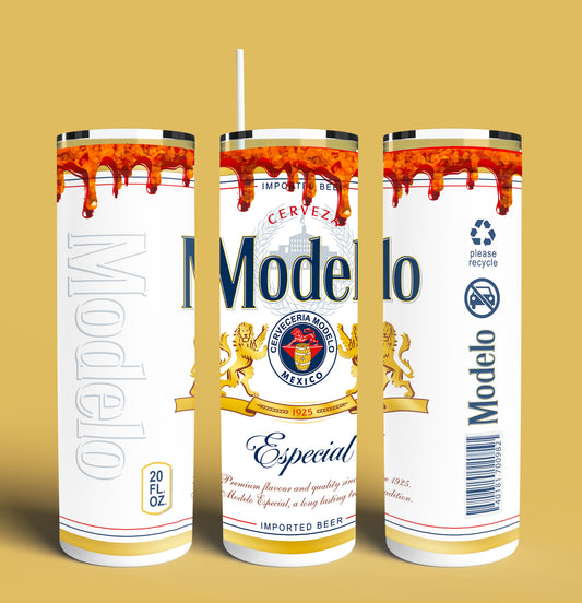 Modelo Beer with Chamoy 20oz Skinny Tumbler (Lid and Plastic Straw Included)