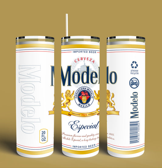Modelo Especial Cerveza 20oz Skinny Tumbler (Lid and Plastic Straw Included)