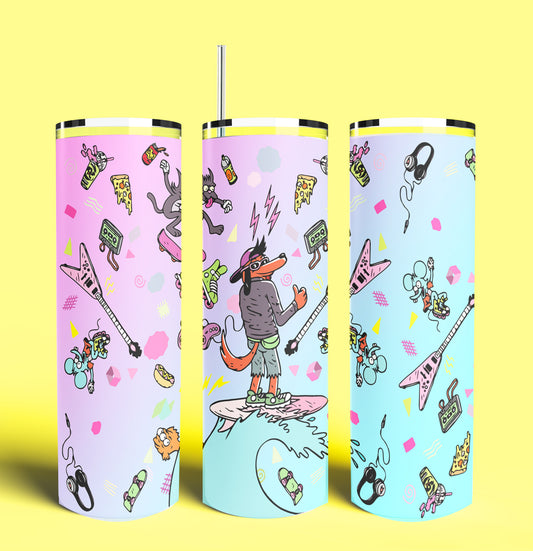 Itchy & Scratchy + Poochie Collage 20oz Skinny Tumbler (Lid and Plastic Straw Included)