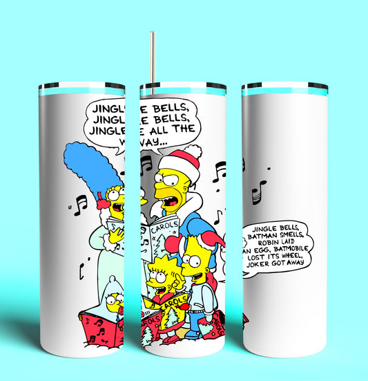Merry Christmas The Simpsons 20oz Skinny Tumbler (Lid and Plastic Straw Included)