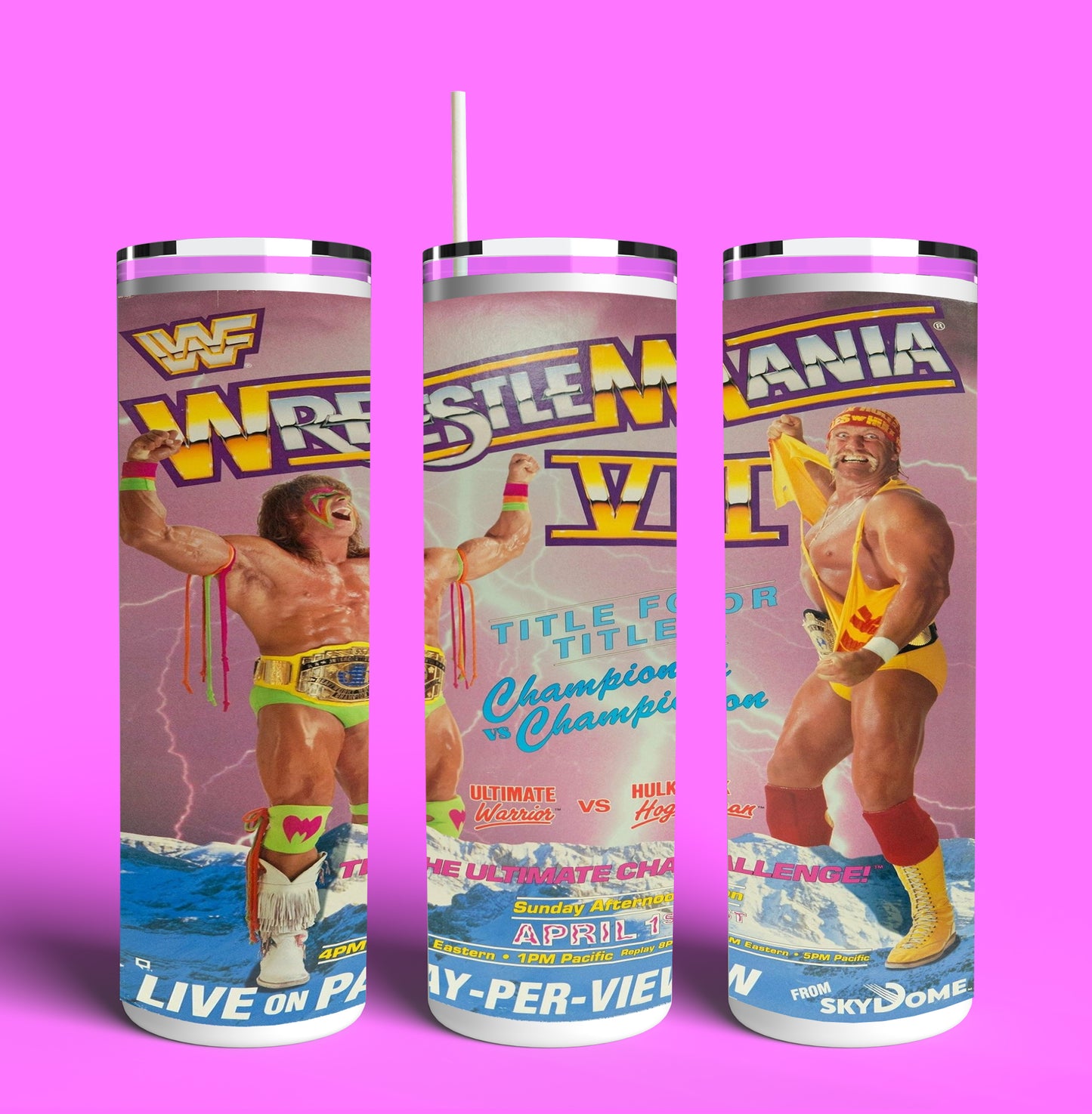 Wrestlemania VI 20oz Skinny Tumbler (Lid and Plastic Straw Included)