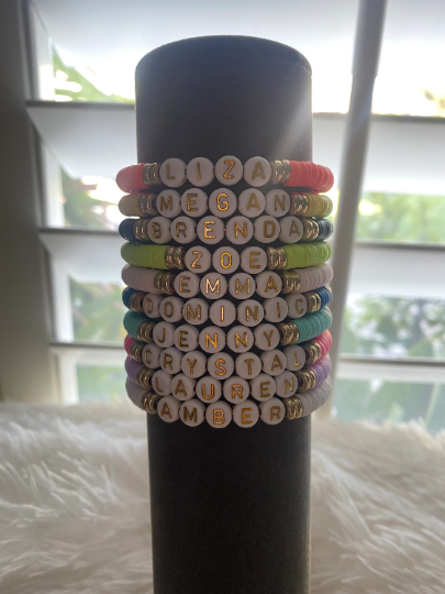 Personalized Beaded Stacking Heishi Bracelet | Custom Beaded Name Bracelet  (Muli Color)